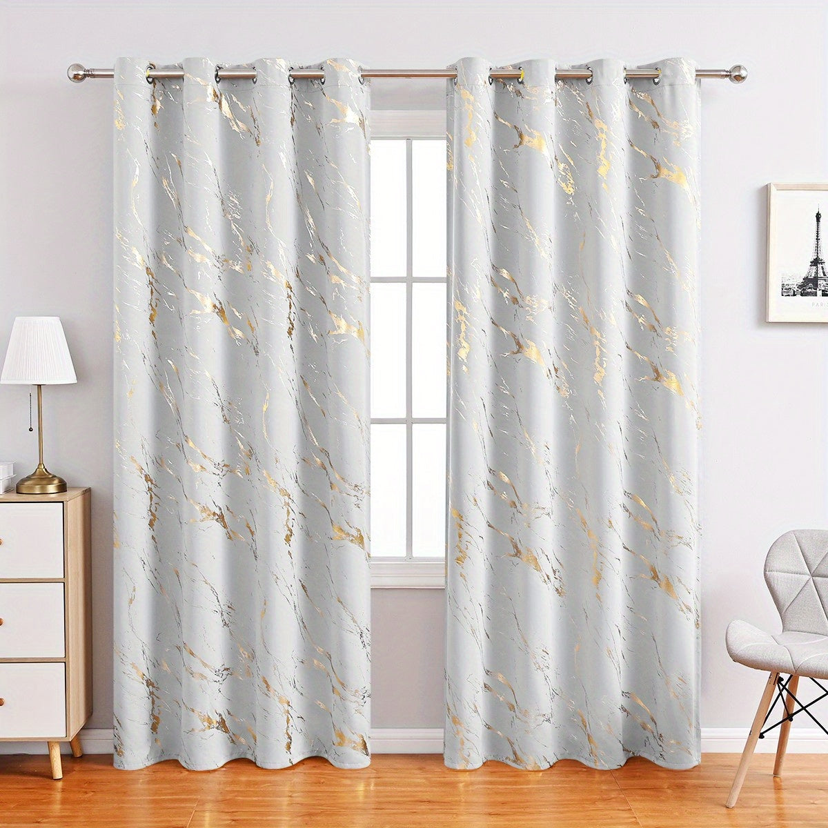 1pc Elegant Bronzing Gray Marble Pattern Modern Classic European Style Curtain - Luxurious Window Treatment with Durable Fabric, Easy Installation, and Versatile Room Compatibility - Perfect for Bedroom, Office, Kitchen, Living Room, Study, and Home Decor