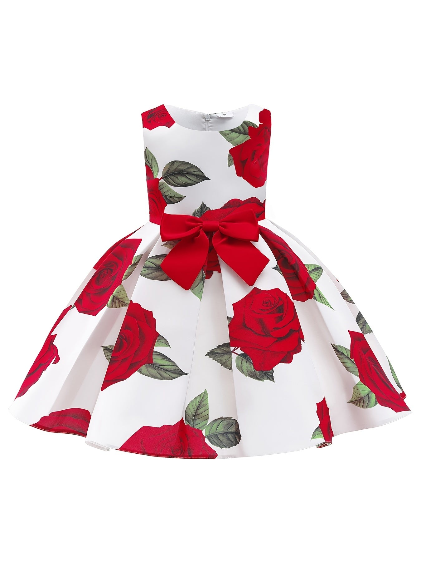 Elegant All-Season Floral Princess Dress for Girls with Bowknot & Belt - Ideal for Weddings, Pageants, and Special Occasions