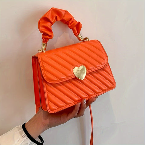 benpaolv  Elegant Quilted Crossbody Bag, Heart Decor Shoulder Bag, Women's Fashion Handbag & Purse