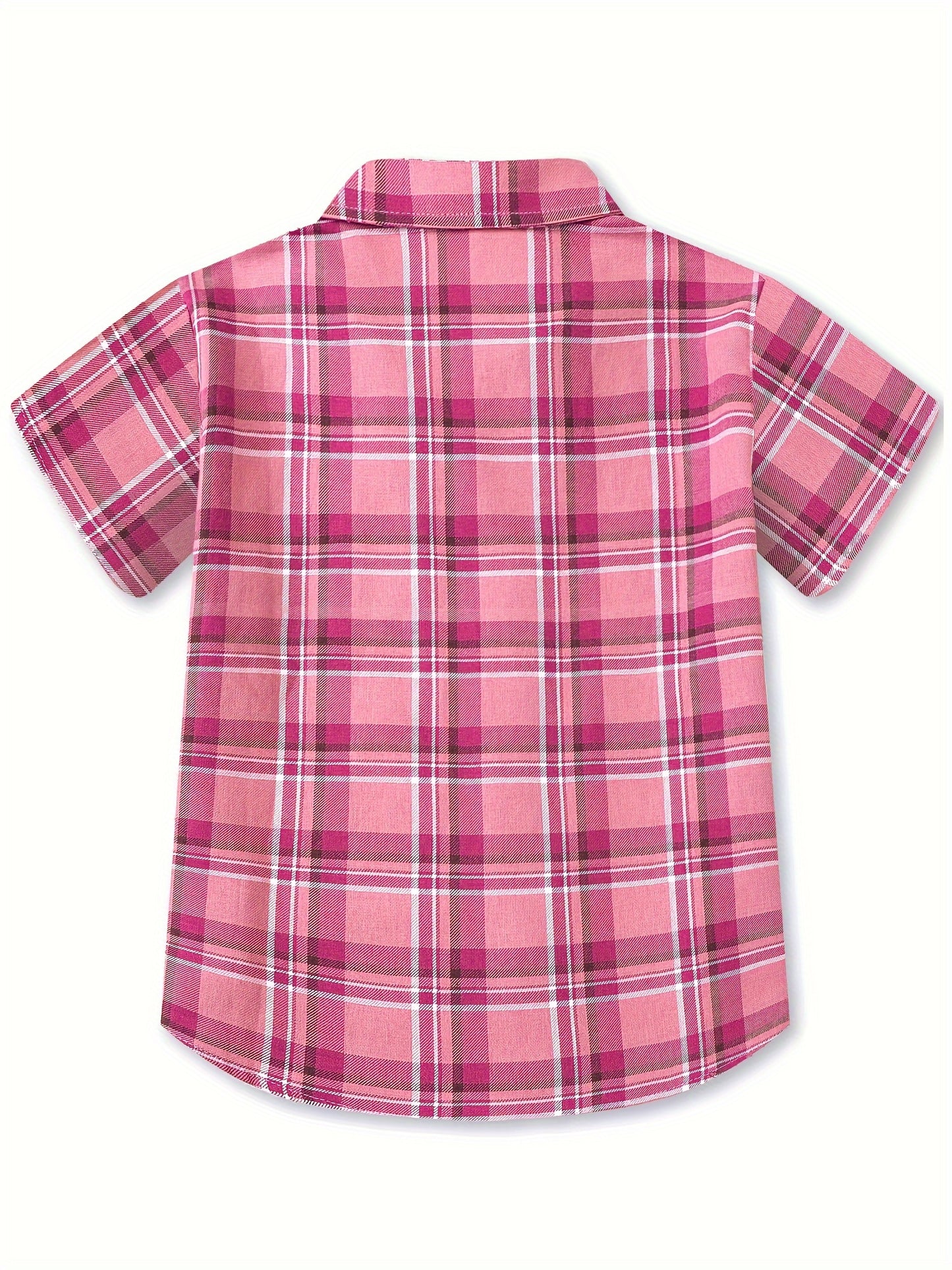 Boys and Girls Classic Plaid Cotton Casual Shirt - Short Sleeve, Lapel Collar, Front Pocket, Machine Washable - Perfect for Spring and Summer