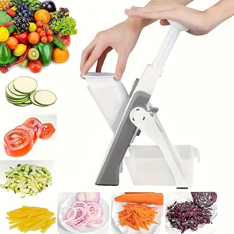 Manual Stainless Steel Blade Mandoline Slicer - No Power Needed, Less Than 1L Capacity, Multi-Functional Kitchen Gadget for Vegetable Chopper, Potato Slicer, French Fry Cutter, Vegetable Dicer, Salad & Fruit Slicer