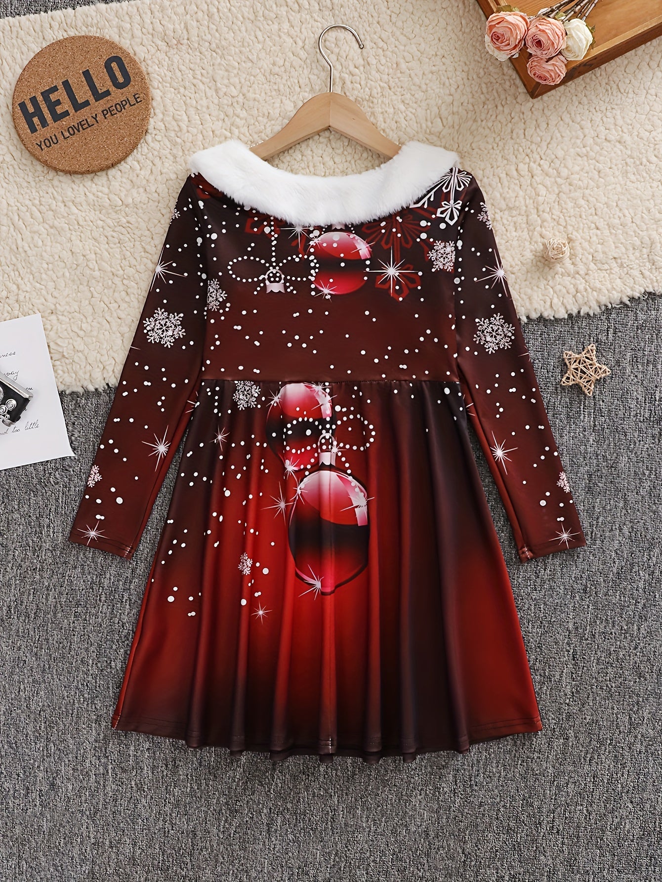 Stylish Jingle Bell Long Sleeve Graphic Dress for Girls - Activewear for Christmas Gift - Elegant, Comfortable, and Fun Holiday Outfit