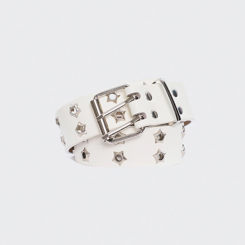 benpaolv Grunge Aesthetic Star Rivets White Belt