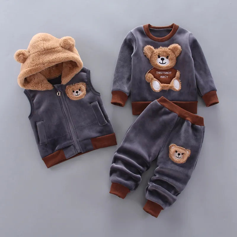 Children Clothes Autumn Winter Wool Toddler Boys Clothes Set Cotton Tops+Vest+Pants 3pcs Kids Sports Suit For Baby Boys Clothes 201127