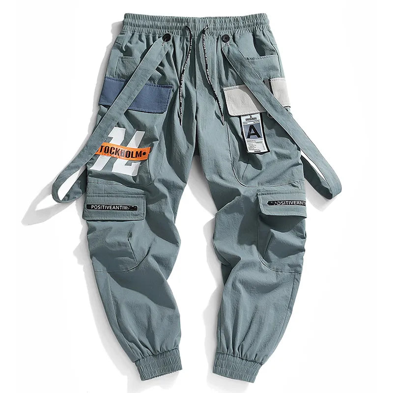 Ribbons Multi Pockets Cargo Harajuku Casual Joggers Track Streetwear Trouser Hip Hop Harem Pants Techwear Men LJ201221