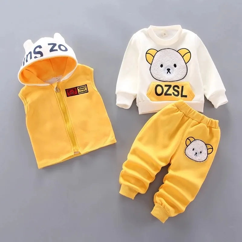 Children Clothes Autumn Winter Wool Toddler Boys Clothes Set Cotton Tops+Vest+Pants 3pcs Kids Sports Suit For Baby Boys Clothes 201127