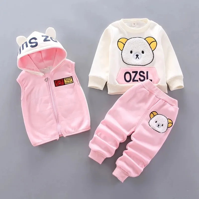 Children Clothes Autumn Winter Wool Toddler Boys Clothes Set Cotton Tops+Vest+Pants 3pcs Kids Sports Suit For Baby Boys Clothes 201127