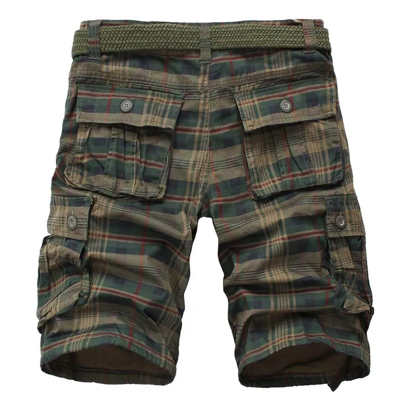 New Men's Cotton Cargo Shorts Good Quality Multi-pocket Pant Plaid Tooling Shorts Male Outdoors Casual Shorts