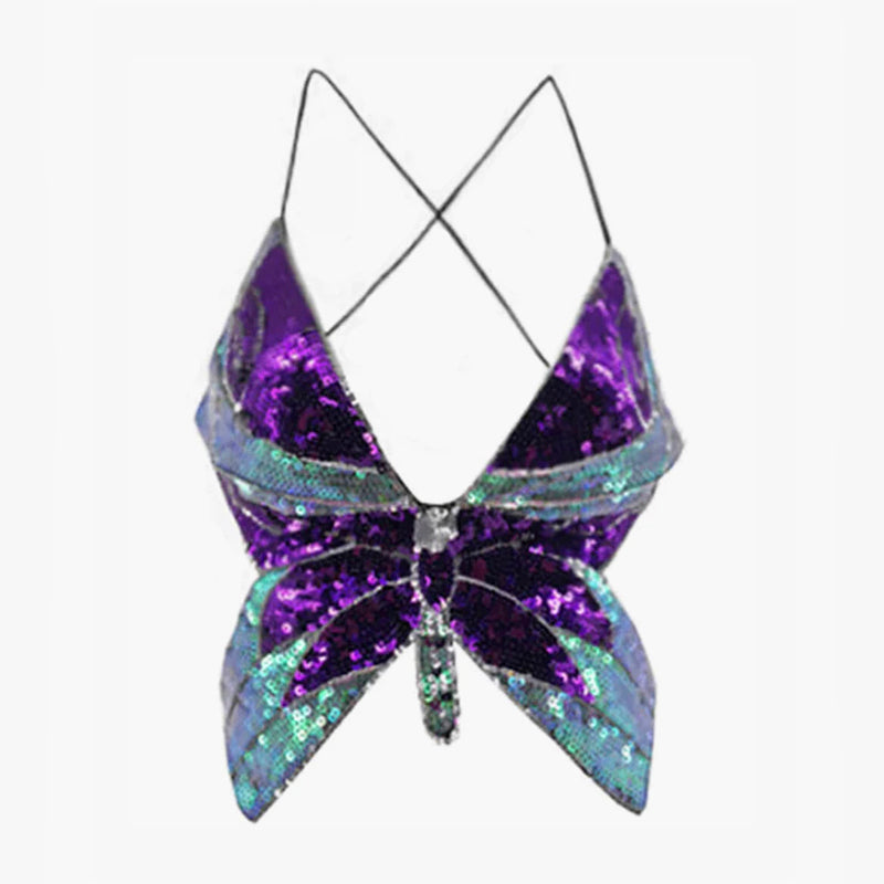 benpaolv Sequin Butterfly Aesthetic Crop Top