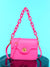 Neon Pink Minimalist Flap Shoulder Bag  - Women Shoulder Bags