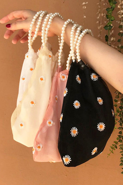 benpaolv Mesh Daisy Pattern Bag Pearl Handle