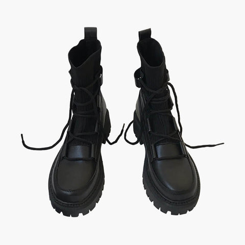 benpaolv Techwear Aesthetic Black Platform Winter Boots Shoes