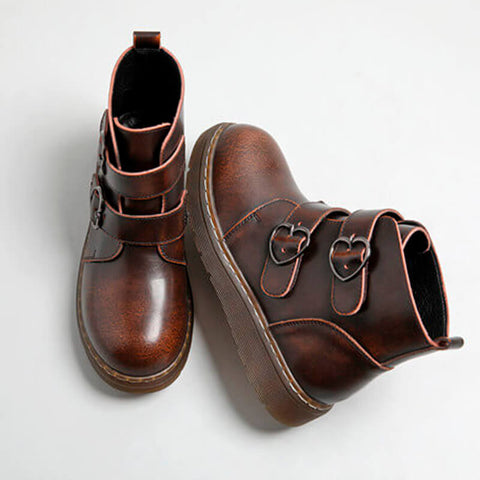 benpaolv Teen Craft Double Heart Buckle Boots